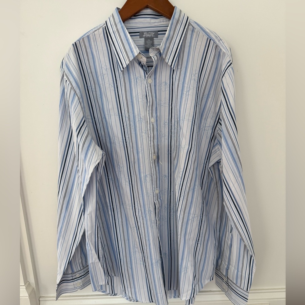 NWT Men Dress Casual Button Down Shirt Sz XXL Blue Embroidered Tropical Summer - Picture 3 of 10